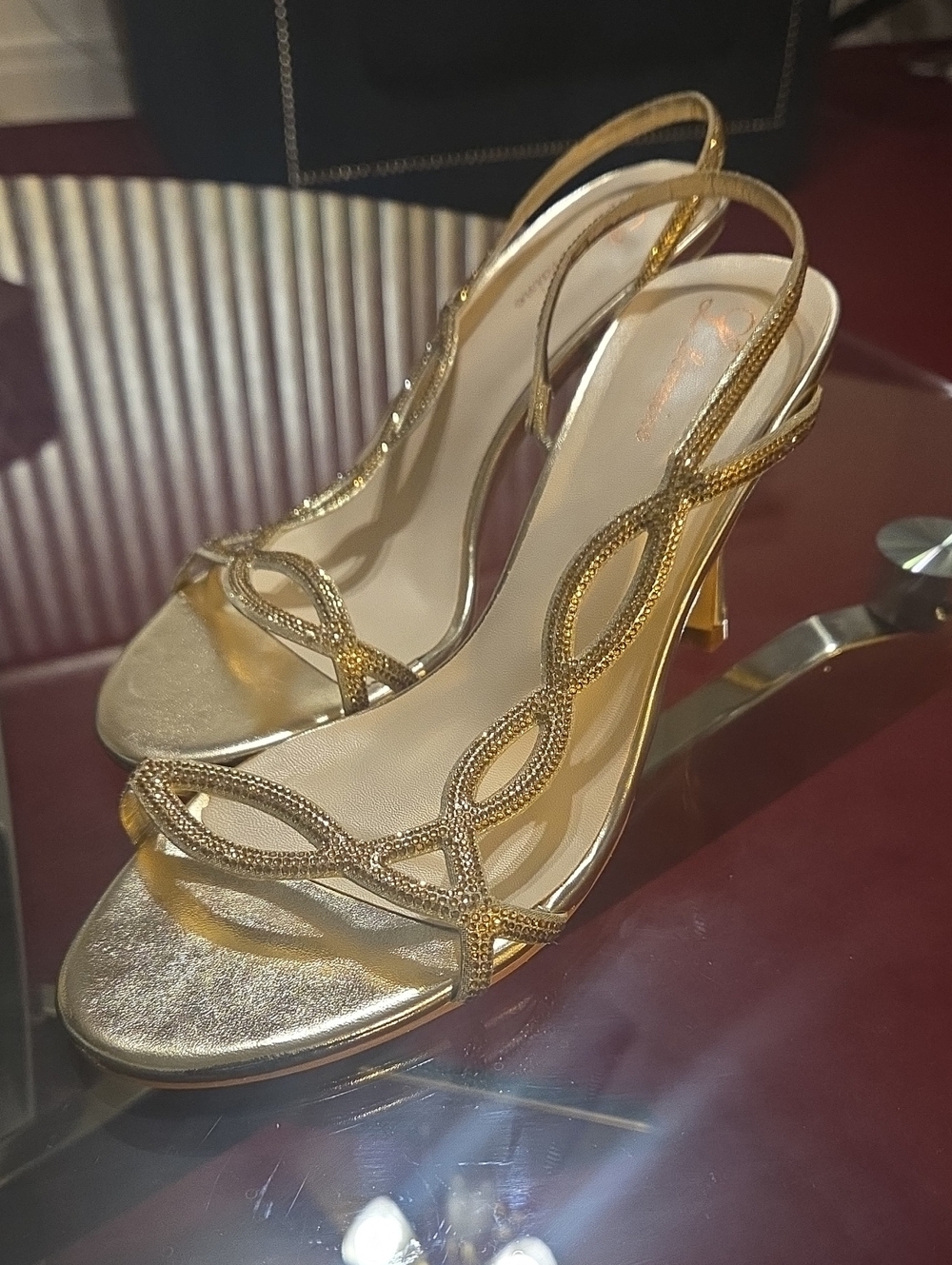 Gold Slingback Evening Sandals - Elegant Strappy Heels